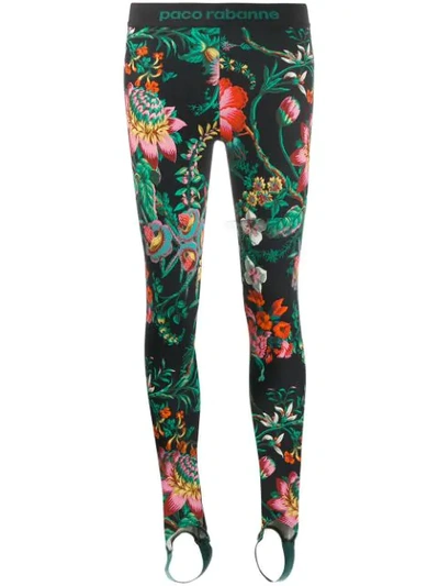 Shop Paco Rabanne Floral Print Stirrup Leggings In Black