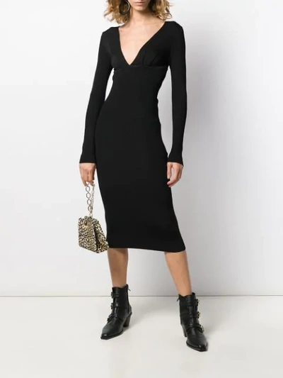Shop Pinko V-neck Fitted Midi Dress In Black