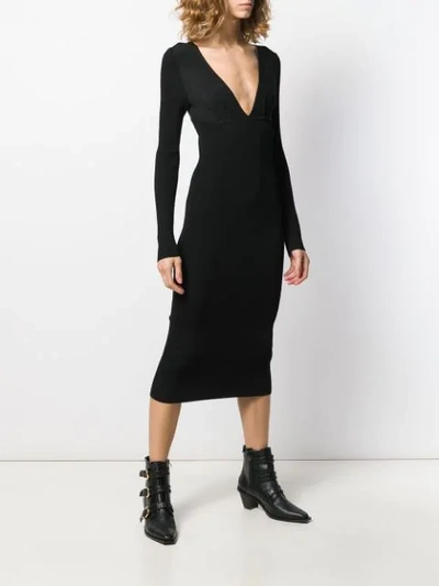 Shop Pinko V-neck Fitted Midi Dress In Black