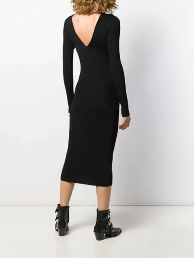 Shop Pinko V-neck Fitted Midi Dress In Black