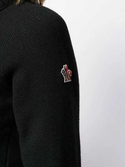 Shop Moncler Panelled Embroidered Logo Jumper In Black