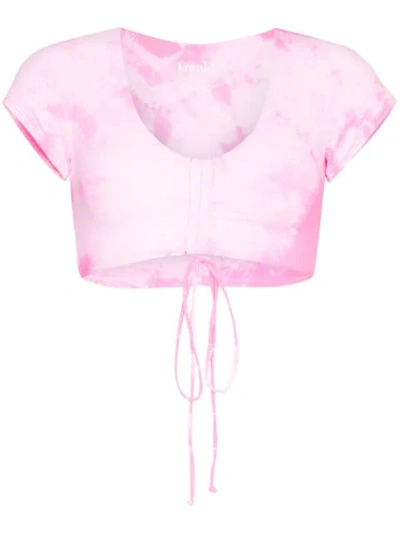 Shop Frankies Bikinis X Sofia Richie Ryan Ruched Tie-dye Bikini Top In Pink