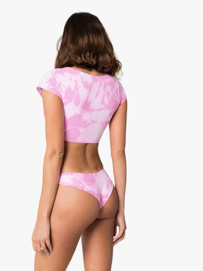 Shop Frankies Bikinis X Sofia Richie Ryan Ruched Tie-dye Bikini Top In Pink