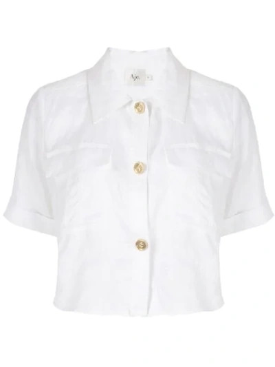 Shop Aje Safari Cropped Shirt In White