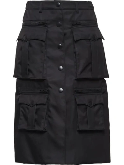 Shop Prada Gabardine Multi-pocket Midi Skirt - Black