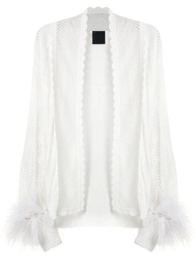Shop Andrea Bogosian Feather Appliqué Knit Cardigan In White