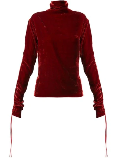 Shop Andrea Ya'aqov Ruched Sleeve Turtleneck Jumper In Red