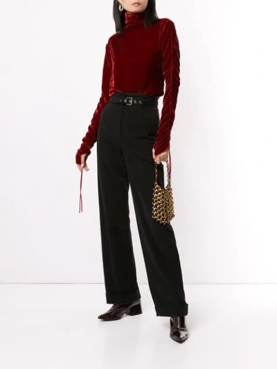 Shop Andrea Ya'aqov Ruched Sleeve Turtleneck Jumper In Red