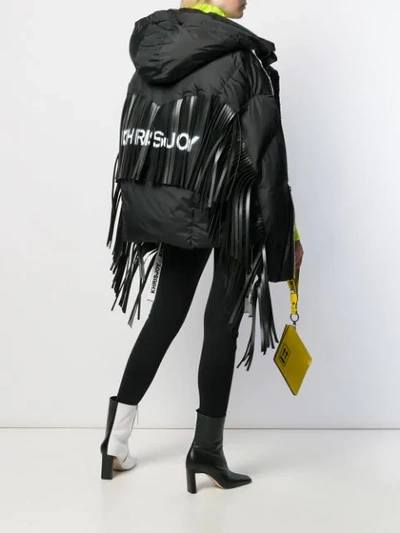 Shop Khrisjoy Fringed Oversized Puffer Jacket In Black