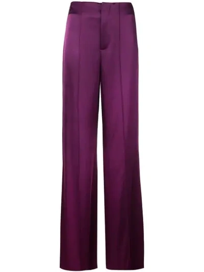 Shop Alice And Olivia Dylan Wide-leg Satin Trousers In Purple