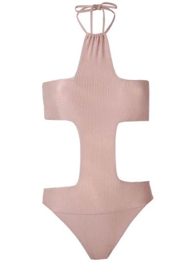 Shop Amir Slama Cruz Cut Out Swimsuit In Gold