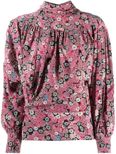 Shop Isabel Marant Graphic Print Draped Blouse In Pink