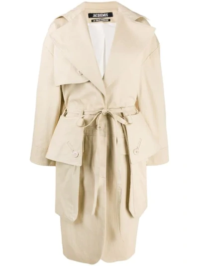 Shop Jacquemus Oversized Pockets Trench Coat In Neutrals