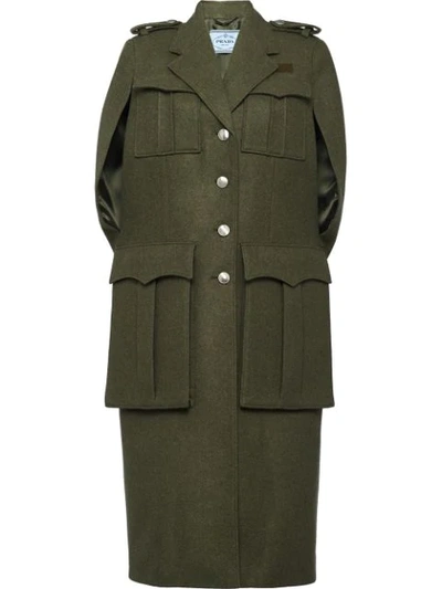 Shop Prada Cape Sleeves Military Coat In F0466 Loden Green
