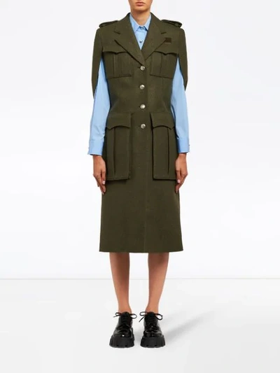 Shop Prada Cape Sleeves Military Coat In F0466 Loden Green