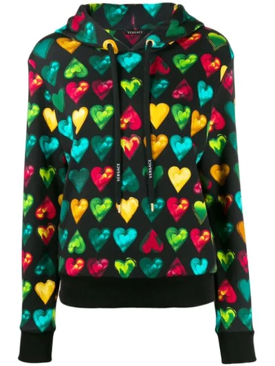 Shop Versace Love  Print Hooded Sweater In Black