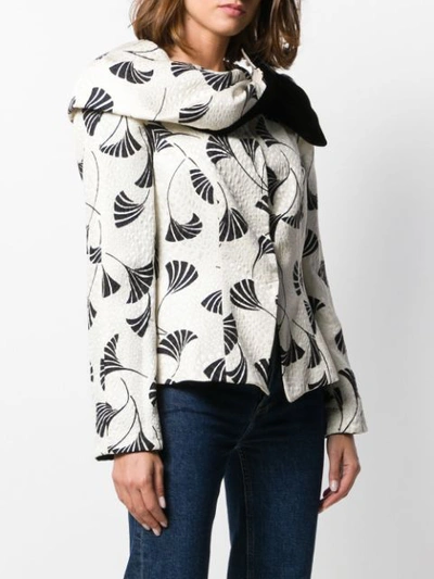 Pre-owned Giorgio Armani 1990s Floral Print Draped Neck Jacket In White