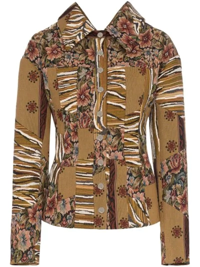 Shop Mugler Floral Tapestry Shirt Jacket In Brown