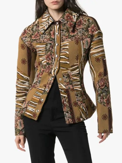 Shop Mugler Floral Tapestry Shirt Jacket In Brown