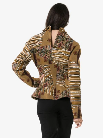 Shop Mugler Floral Tapestry Shirt Jacket In Brown