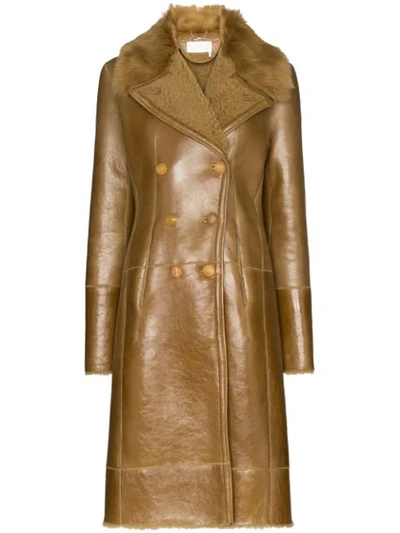 Shop Chloé Double-breasted Shearling Coat In Brown