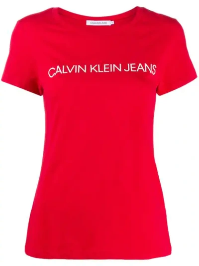 Shop Calvin Klein Jeans Est.1978 Printed Logo T-shirt In Red