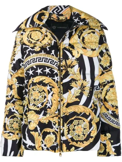 Versace Savage Barocco Print Down Jacket In Black | ModeSens