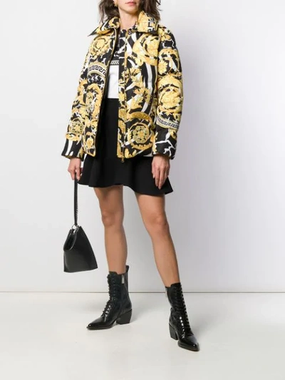 Shop Versace Savage Barocco Print Down Jacket In Black