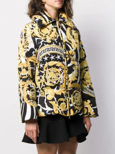 Shop Versace Savage Barocco Print Down Jacket In Black