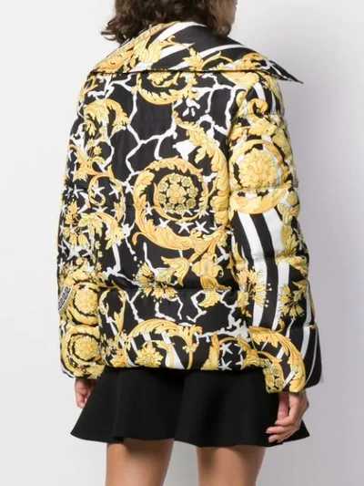 Shop Versace Savage Barocco Print Down Jacket In Black