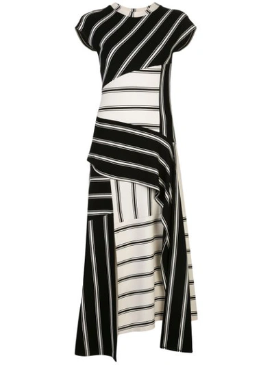 Shop Monse Patchwork Striped Jersey Dress In Black