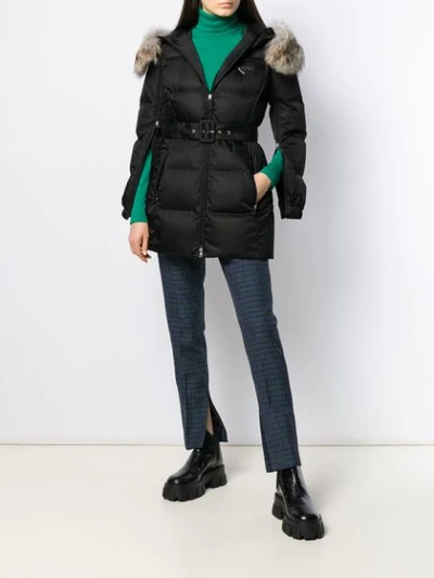 Shop Prada Fur Trimmed Puffer Jacket - Black