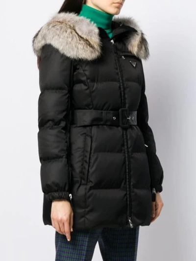 Shop Prada Fur Trimmed Puffer Jacket - Black