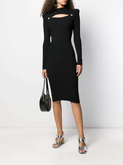 Shop Balmain Cut Out Detail Fitted Dress In Black