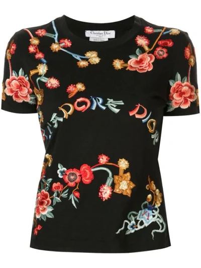 Pre-owned Dior Embroidered J'adore  T-shirt In Black