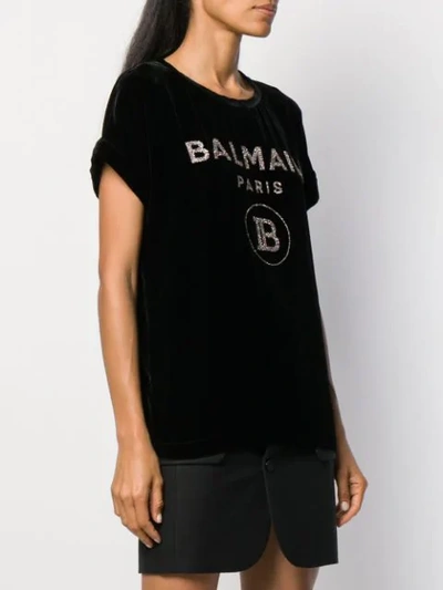 Shop Balmain Velvet Glitter Logo T-shirt - Black