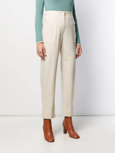 Shop Fendi High-waisted Cropped Trousers In Neutrals