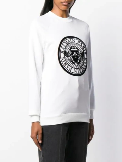 Shop Balmain Medallion Logo Sweatshirt In White