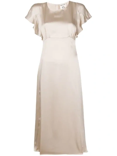 Shop Semicouture Ruffled-sleeve Midi Dress In Neutrals