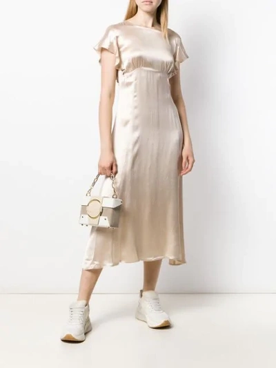 Shop Semicouture Ruffled-sleeve Midi Dress In Neutrals