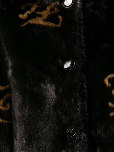 Shop Fendi Ff Motif Furry Coat In F099d Black+honey