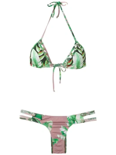 Shop Amir Slama Printed Triangle Bikini Set In Green