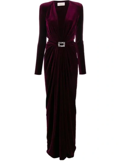 PLUNGE NECK BELTED GOWN