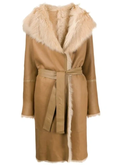 Shop Joseph Belted Shawl Collar Coat In Brown