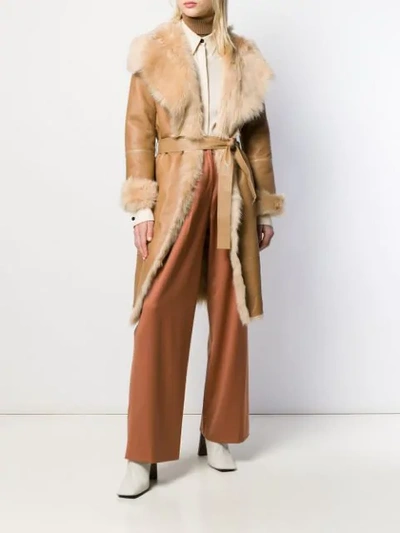 Shop Joseph Belted Shawl Collar Coat In Brown