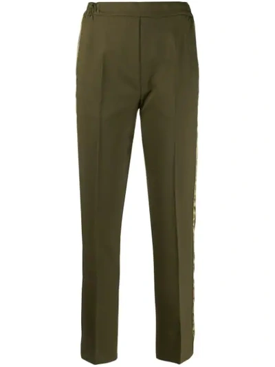 Shop Etro Side Band Slim-fit Trousers In Green