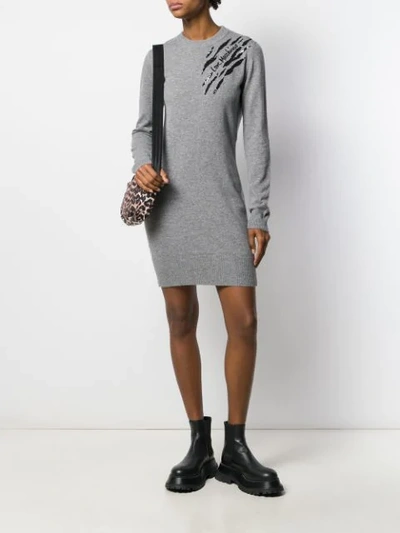 Shop Love Moschino Embellished Detail Knit Dress In Grey