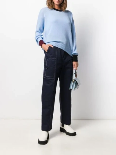 Shop Marni Contrast Trims Jumper In Blue