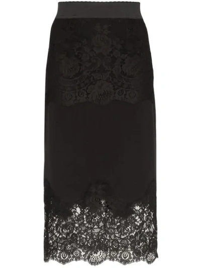 Shop Dolce & Gabbana Lace Skirt - Black