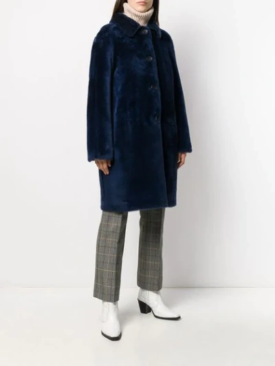 Shop Desa 1972 Button Down Shearling Coat In Blue